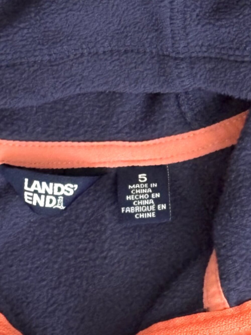 4/$29 Lands End Kids fleece jacket size 5 Navy/Blue Print full zip hoodie - Picture 4 of 9
